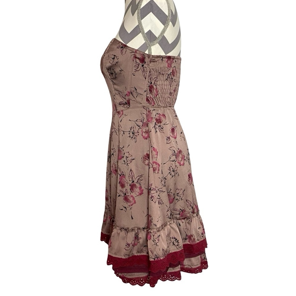 Free People Vintage Dress Womens Size 0 XS Y2K Corset Top Ruffle Hem Satin Tan - Picture 3 of 13